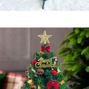 Detail of 50cm tabletop Christmas tree with Merry Christmas sign and golden star topper