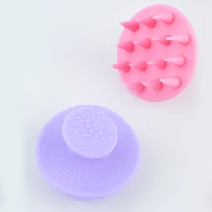 Lot de brosses de massage du cuir chevelu en silicone rose et violet avec manche rond