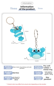 Detail of blue PVC lobster and crab keychain with precise dimensions and 20.8g weight