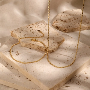 Elegant 925 sterling silver mini cube necklace and bracelet set in polished gold finish