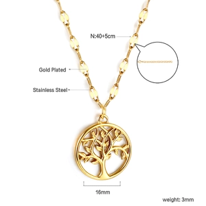 Detailed specs of Tree of Life pendant in gold plated stainless steel, 16mm diameter
