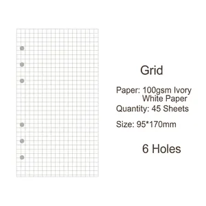 Detail of A6 6-hole grid refill paper for loose-leaf notebooks, 100g ivory white paper