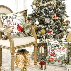 Fundas de cojín navideñas con diseño de pájaro cardenal y texto Merry Christmas para el hogar