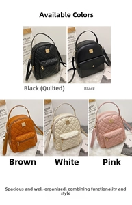 Quilted and smooth PU leather mini backpacks in black brown white and pink colors