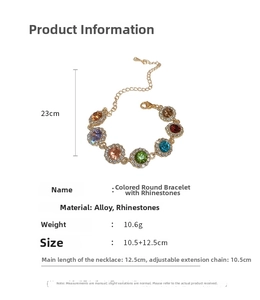 Spécifications détaillées de taille pour le bracelet géométrique rond aux strass colorés