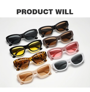 Matrix display of retro cat eye sunglasses in eight various colors and lens tints