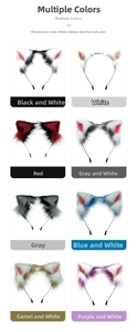 Collection of plush cat ear headbands in eight different colors for cosplay costumes