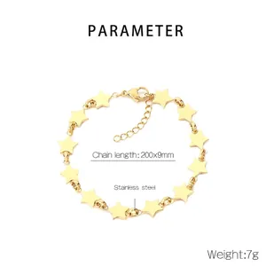 Detailed parameter view of the star-shaped gold stainless steel bracelet showing size 200x9mm