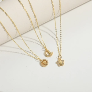 Luxury gold crescent moon and star pendant necklace set with religious icons and cubic zirconia