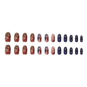 24-piece set of almond-shaped press-on nails with marble tie-dye and gradient designs