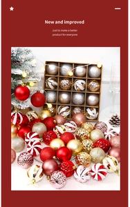 Detail of assorted 6cm Christmas ball ornaments in matte and glitter finishes with gift box