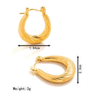 Boucles d'oreilles ovales en acier plaqué or 18K avec texture vintage et dimensions