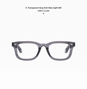 Détail de lunettes de soleil carrées gris transparent avec charnières à rivets argentés