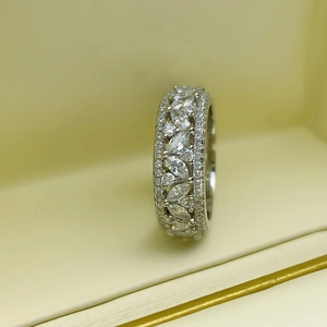 Luxurious silver multi-row stacking ring with marquise and round-cut cubic zirconia