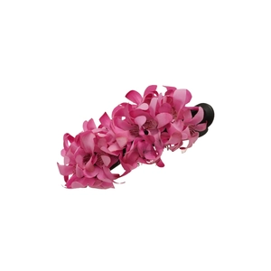 Elegant hot pink fabric flower hair clip with layered satin petals and duckbill base