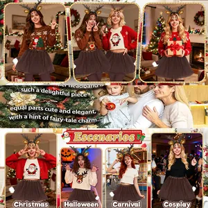 Detail view of reindeer antler headband and brown tutu skirt for festive holiday cosplay