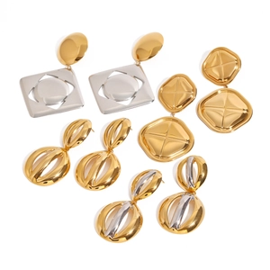 Chunky stainless steel geometric earrings set in gold and silver metallic tones