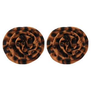 Chic leopard print fabric flower stud earrings with silver needles for women fashion