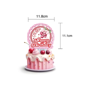 Detail of Cherry Happy Birthday cake topper showing size dimensions 11.8cm by 11.1cm