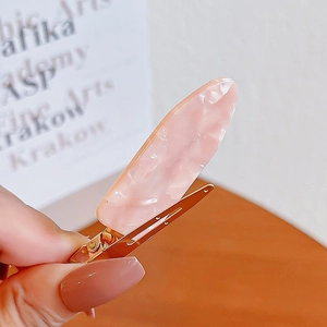 Pink marble texture creaseless hair clips with gold metal base for women's daily styling
