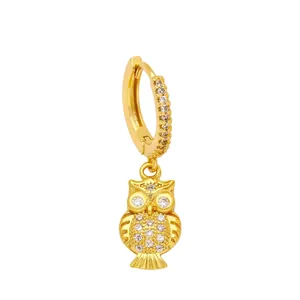 Detailed size chart for owl drop earrings with measurements in cm and inches