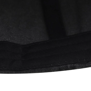 Close-up of black cotton fabric texture and stitching on the baseball cap sweatband