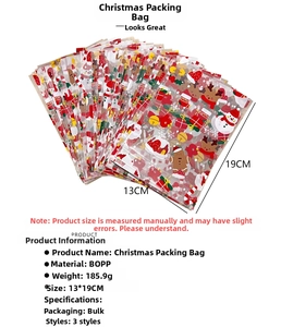 Transparent Christmas BOPP gift bags with Santa and snowman patterns in 13x19cm size