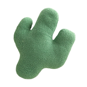 Minimalist green cactus shaped throw pillow in textured fabric for home sofa decor