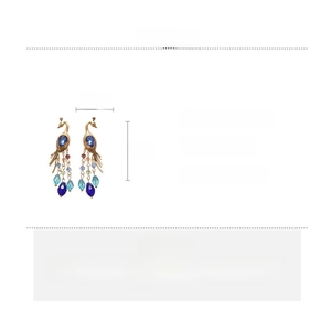 Detailed size and material guide for vintage peacock tassel earrings with alloy and glass