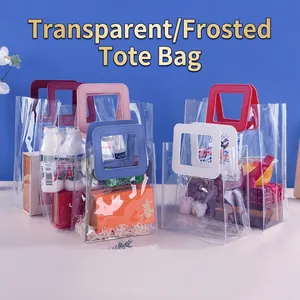 Transparent PVC gift bags with colorful leather handles for parties and weddings