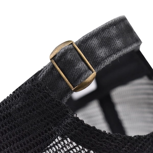 Deep cotton baseball cap with adjustable bronze metal buckle and breathable mesh