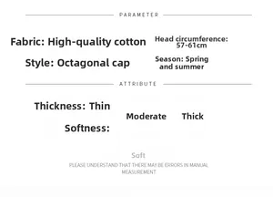 Size chart for vintage cotton newsboy cap showing 57-61cm circumference and fabric details