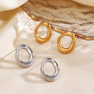 Irregular Geometric Stud Earrings Stainless Steel 18K Gold Plated Organic Round Molten Lava Style Minimalist For Women