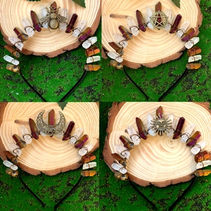 Serre-tête Couronne en Cristal Naturel Bohème Diadème en Quartz Fait à la Main pour Halloween Mariage Fête Accessoires Cheveux Femmes