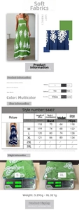 Detailed size chart for polyester backless dress with measurements in centimeters