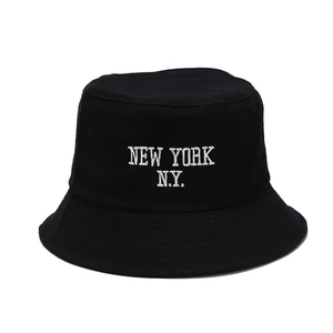 Classic black cotton bucket hat with white New York embroidery for men and women