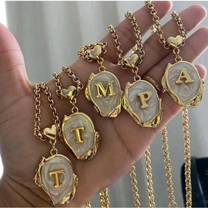 Initial Letter Pendant Necklace 18K Gold Plated Stainless Steel White Enamel Drip Oil Irregular Retro Trendy Jewelry For Women