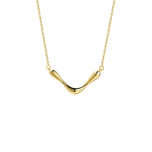 Elegant 925 sterling silver V-shape gold necklace with liquid metal drop pendant
