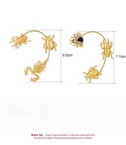 Größentabelle für gotische Käfer und Skorpion Ohrklemmen mit 6,5 cm und 7,1 cm Maßen aus Legierung