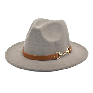 Elegant Woolen Fedora Hat Wide Flat Brim With Leather Band Metal Horsebit Decoration British Retro Style Autumn Winter