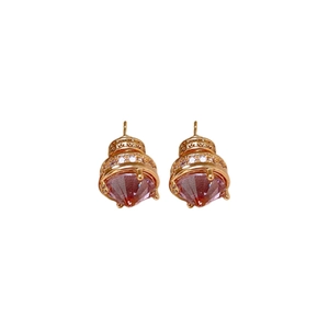 18k gold plated stud earrings with pink zircon stone and vintage luxury accents
