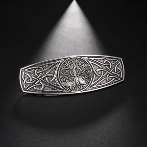 Detail of vintage Tree of Life hair clip with antique silver finish and Celtic knots