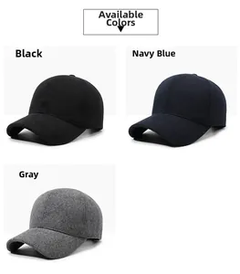 Detailed fabric texture of wool-like winter baseball caps in black, navy, and grey colors