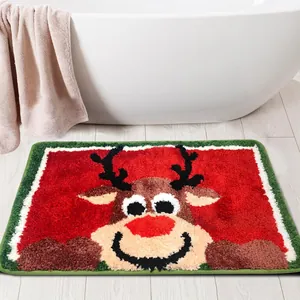 Christmas Floor Mat Faux Cashmere Non-Slip Absorbent Rug Reindeer Snowman Holiday Home Decor Entryway Bathroom