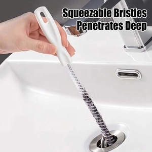 Flexible long handle drain cleaning brush for kitchen sink and hair removal tool