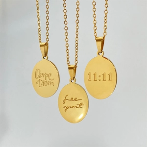 Golden titanium steel layered necklace with Carpe Diem and 11:11 engraved oval pendants