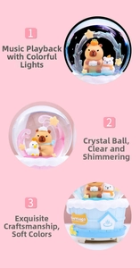 Detailed view of Capybara snow globe with LED color changing lights and music function