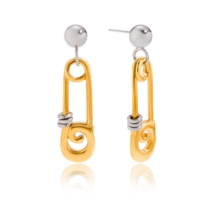 Boucles d'oreilles trombone en acier inoxydable plaqué or 18K avec spirales et clous argent