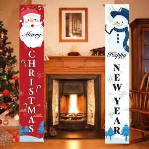 Christmas Banner Porch Couplets Santa Claus Snowman Oxford Cloth Hanging Flags Outdoor Front Door Garden Decor