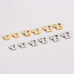 Geometric Square Huggie Hoop Earrings Stainless Steel Plated Minimalist Thick Jewelry For Men Women Modern